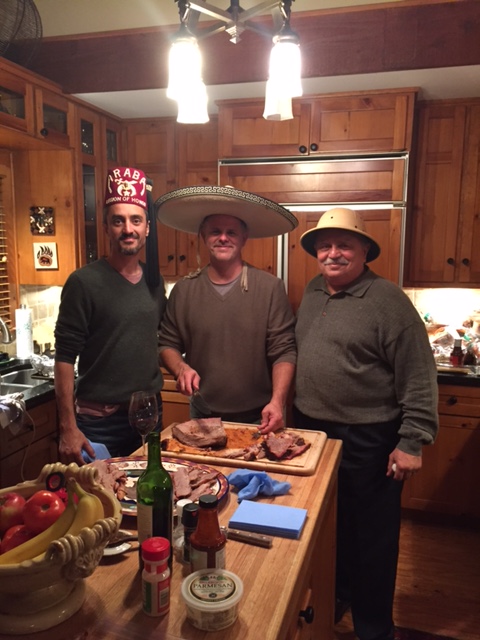 The most fun of all is a 'hat dinner!' For this one, our godson, Wade, treated us to BarBQ brisket made in a big green egg. 